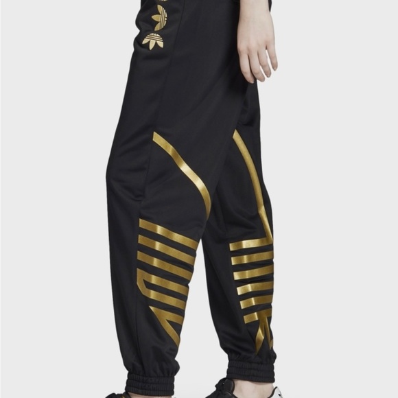 Adidas ORIGINAL Women’s Logo Track Pants Size Small Black/Gold - Picture 6 of 13